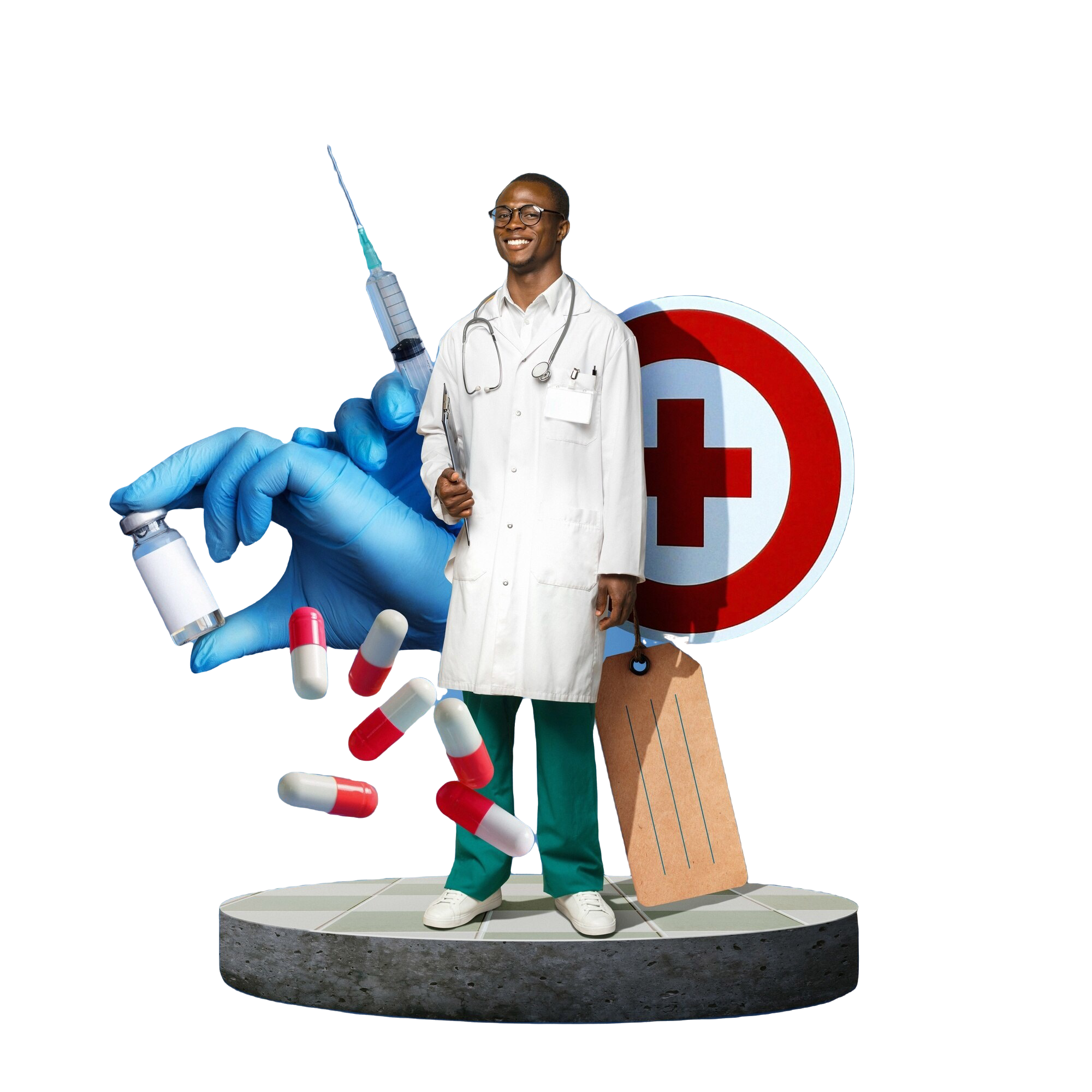 Healthcare professional with pharmaceutical elements